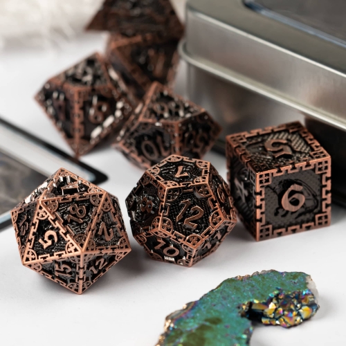 Cusdie Dragon Pattern Metal D&D Dice Set, 7 PCs Metal DND Dice, Polyhedral Dice Set, for Role Playing Game MTG Pathfinder