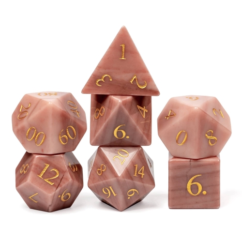 Cusdie 7-Die Handmade Sunglow Stone DND Dice, 16mm Polyhedral Stone Dice Set with Leather Box, DND Dices for Collection