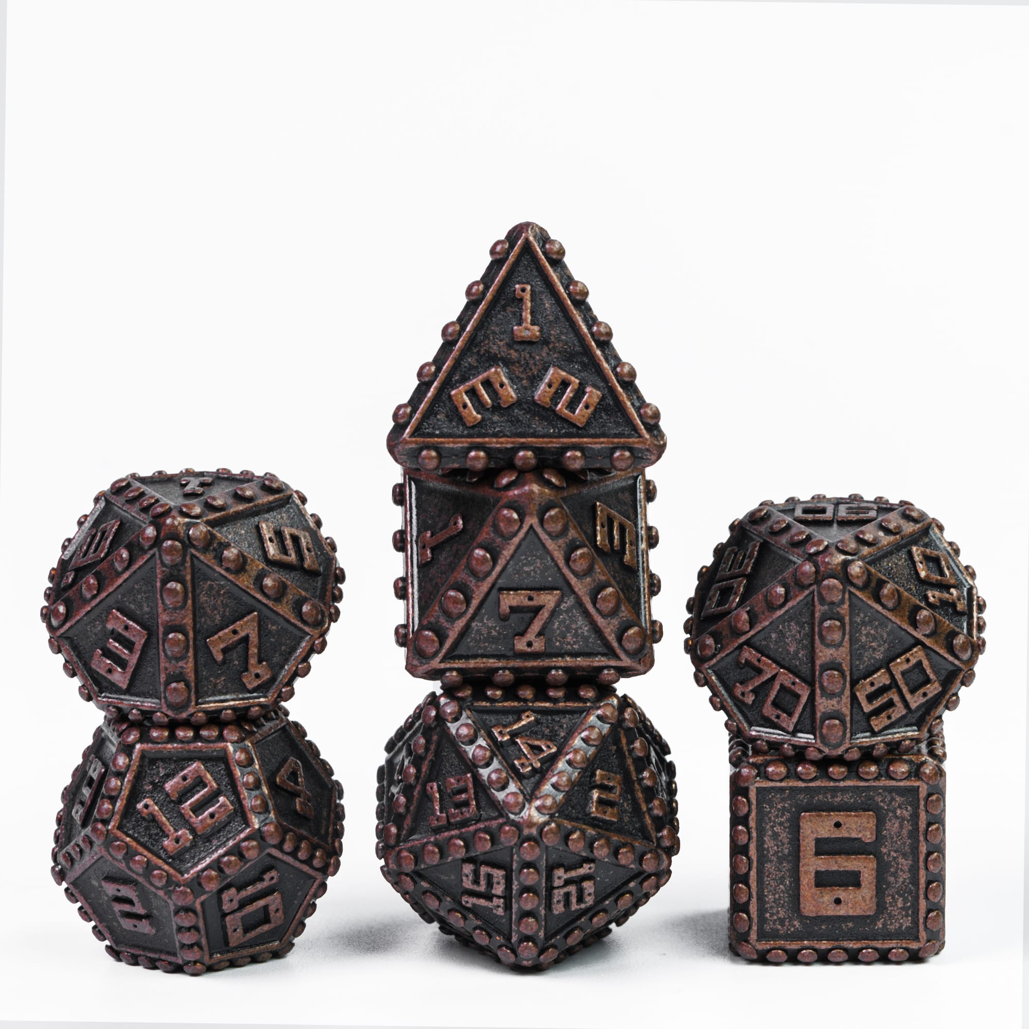 UDIXI Metal Dice Set For D&D - Rivet Design Pumpkin Color Polyhedral Dice With Leather Bag - View #13