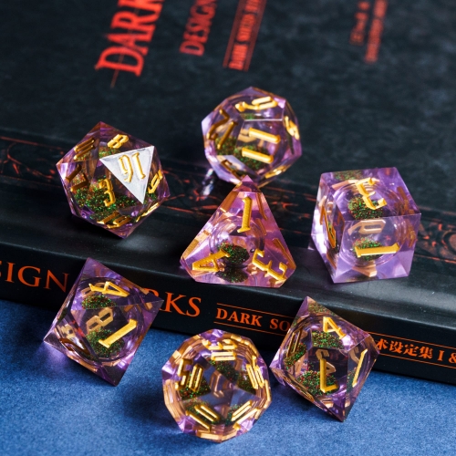 Cusdie Sharp Edges DND Dice w/ Quicksand, 7 PCS D&D Dice, Handcrafted Polyhedral Dice Set, for RPG MTG Pathfinder