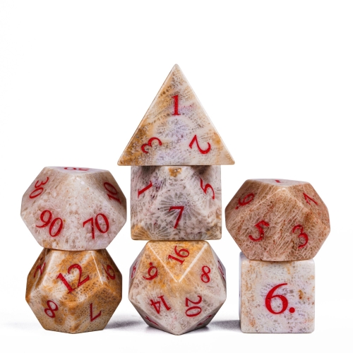 Cusdie 7Pcs/Set Handmade Chrysanthemum Stone Dice Set, 16mm Polyhedral DND Dice Set with Leather Box, DND Dices for Collection