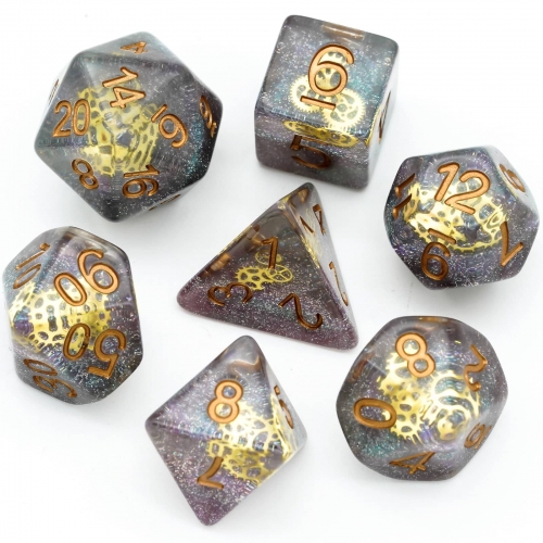 Cusdie Resin Dice Set With Bag Filled with Metal Gears DND Dice Set for DND MTG RPG