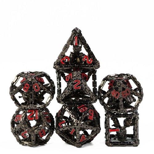 Cusdie Hollow Metal D&D Dice-a Dragon Bound by Chains, 7 PCS DND Dice, Polyhedral Dice Set, for Role Playing Game MTG Pathfinder