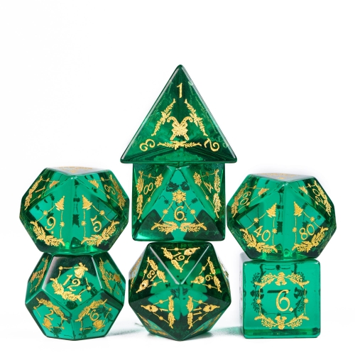 Colored Glass Dice Set With Hexagonal Leather Box