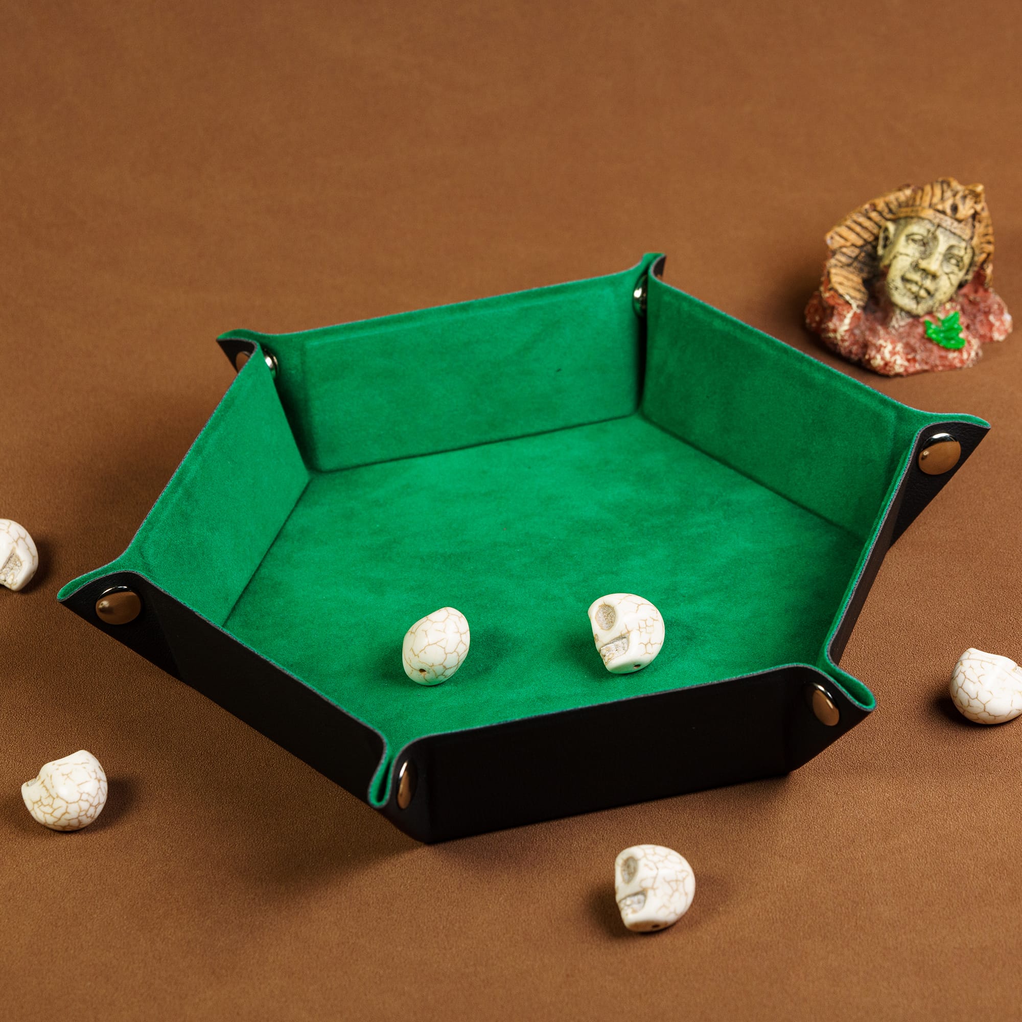 Cusdie Hexagon Dice Tray Reversible Foldable PU Leather Dice Rolling
