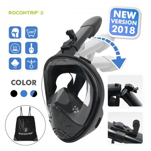 ROCONTRIP New foldable Snorkel Mask Full Face, Panoramic 180°View Design, Anti-Fogging Anti-Leak with Adjustable Head Straps with Longer Snorkeling Tu