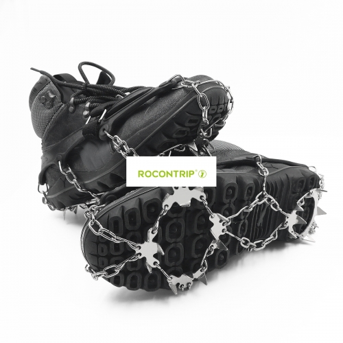 ROCONTRIP Traction Cleats Ice Snow Grips Crampons Anti-Slip Stainless Steel 18 Spikes Crampons for Hiking Fishing Jogging Climbing Walking