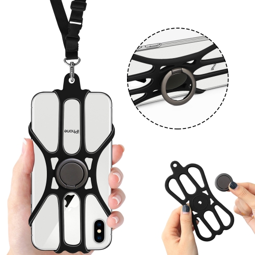 ROCONTRIP Phone Lanyard Silicone Case Cell Phone Lanyard Strap with Adjustable Neck Strap and Finger Ring Stand for 4.7-6.5 inch Smartphone Universal