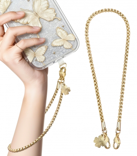 ROCONTRIP Metal Phone Lanyard with Gold Chain Detachable Phone Chain Wristlet with 2 Tether Tabs