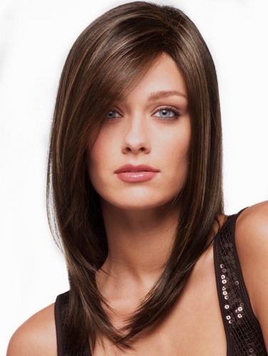 Women's Medium side parting synthetic wig-Brown