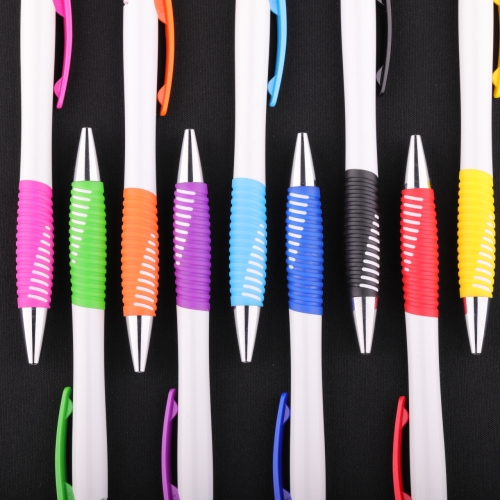 Simple slim plastic ball pen with colorful grip