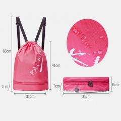 Nylon Drawstring Backpack Bag With Shoe Compartment