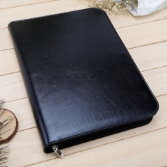 Zippered Leather Business Portfolio Padfolio with Handle