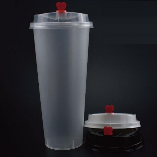 Economy Plastic Cup with Straw Slotted Lid