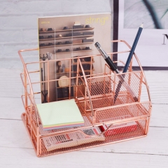 Rose Gold Desktop Organizer with Drawer