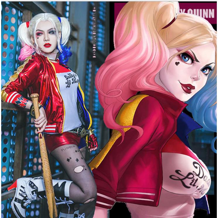 DC Suicide Squad Harley Quinn Women Joker Cosplay Costume Halloween Party Coat T-Shirt Shorts-Takerlama