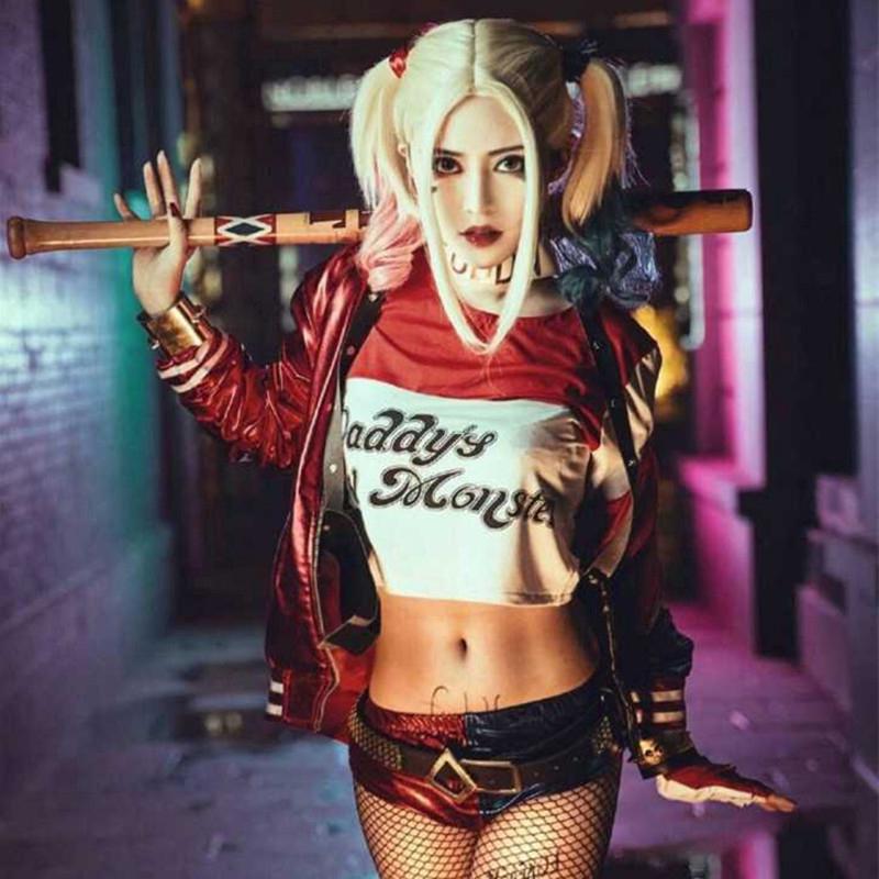 DC Suicide Squad Harley Quinn Women Joker Cosplay Costume Halloween Party Coat T-Shirt Shorts-Takerlama