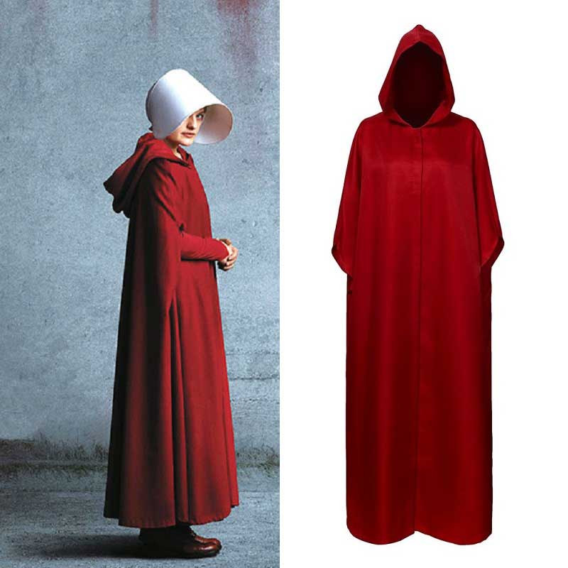 The Handmaid's Tale Offred Costume Cloak Dark Red Full Length Women Hooded Robe Halloween Cosplay Party Props