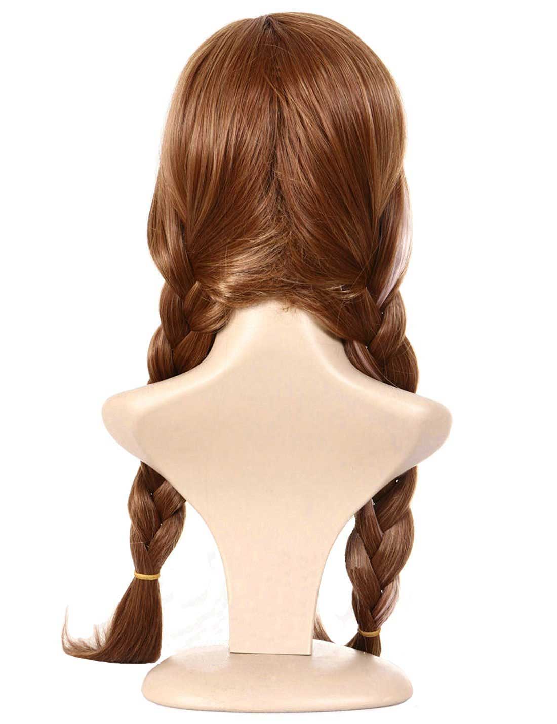 W703 Frozen Princess Anna Brown Braided Adult Costume Wig Plait Hair Cosplay