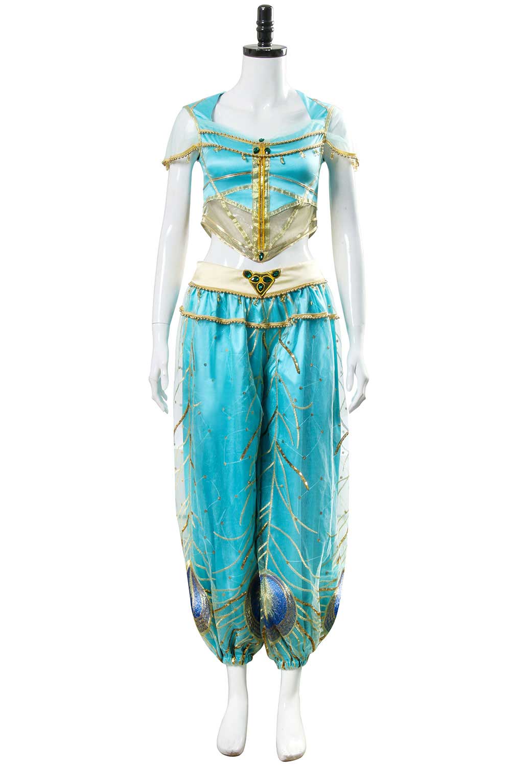 Disney Aladdin Princess Jasmine Cosplay Costume Adult Women Blue Dress Veil Movie Replica