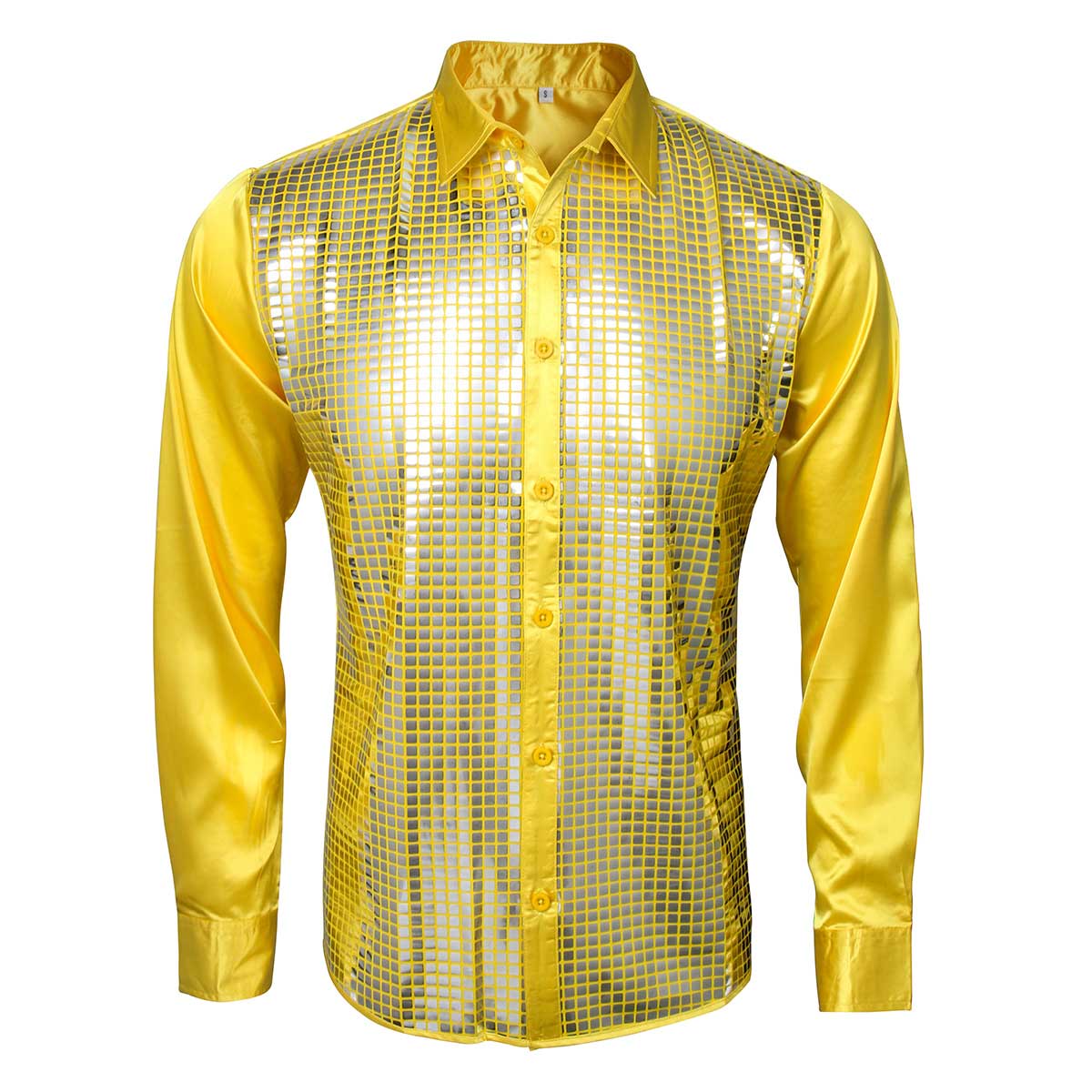 70s Disco Night Club Wear Men's Slim Fit Metallic Shiny Shirt 