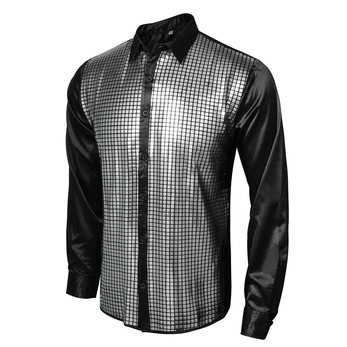 70s Disco Night Club Wear Men's Slim Fit Metallic Shiny Shirt 