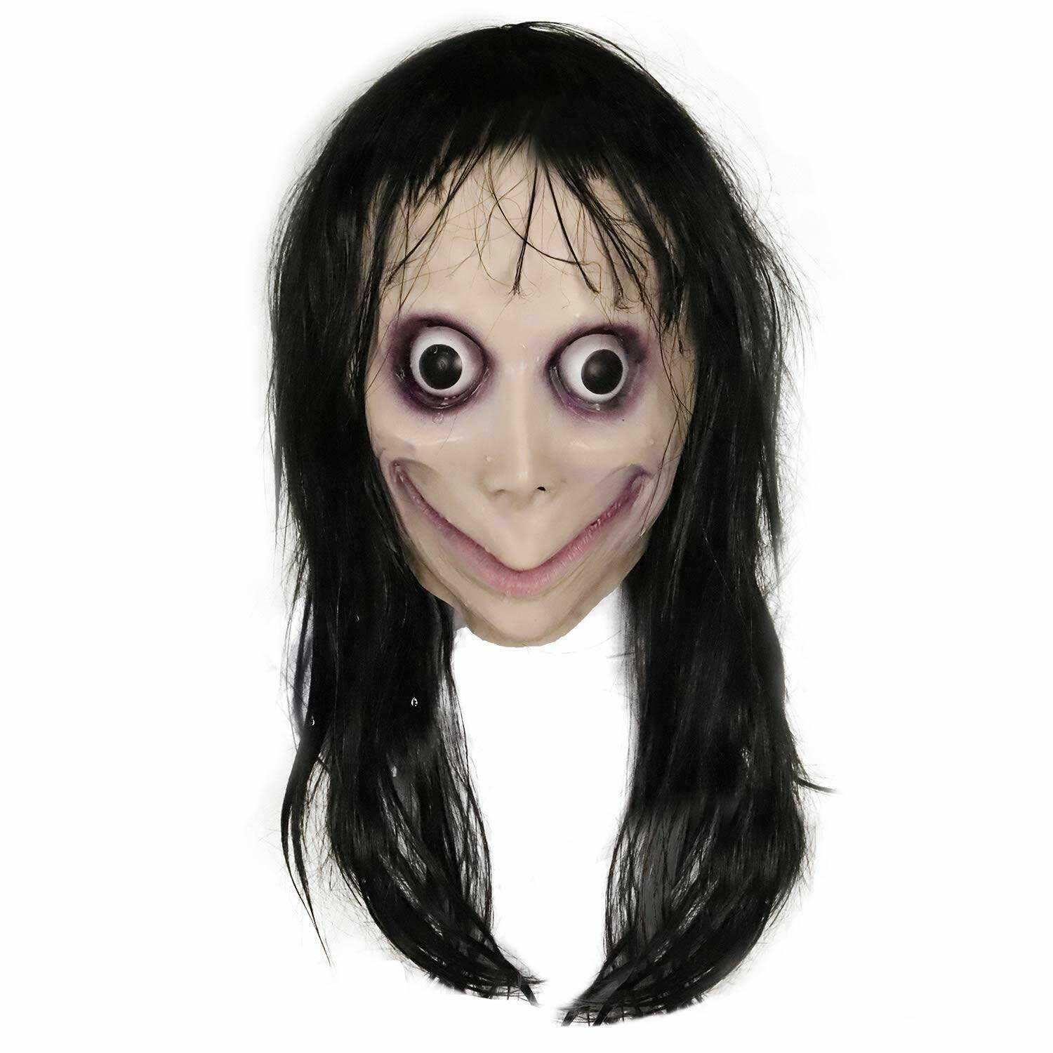 Scary Momo Costume Mask with Long Hair The Ring Halloween Cosplay Costume Party Props-Takerlama