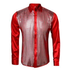 70s Disco Night Club Wear Men's Slim Fit Metallic Shiny Shirt