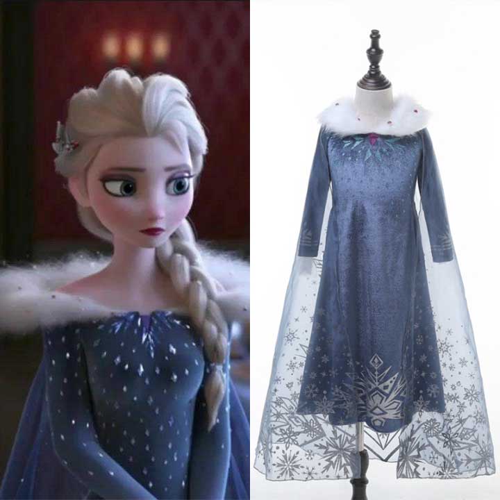 Olaf's Frozen Adventure Princess Elsa Sparkly Party Cosplay Costume For Kids Girl