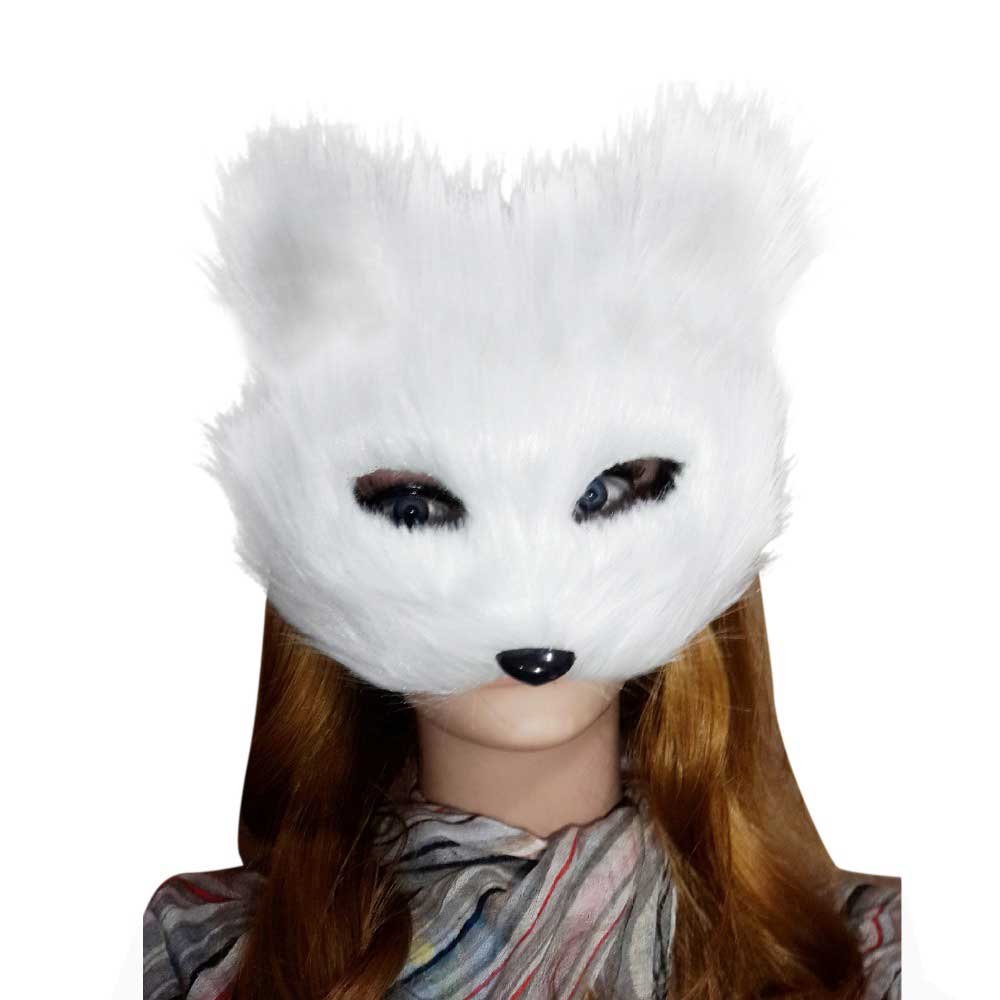 Takerlama Animal White Plastic Villus Fox Mask Cosplay Party Half Face Masks Cat Mask Halloween Masquerade Props