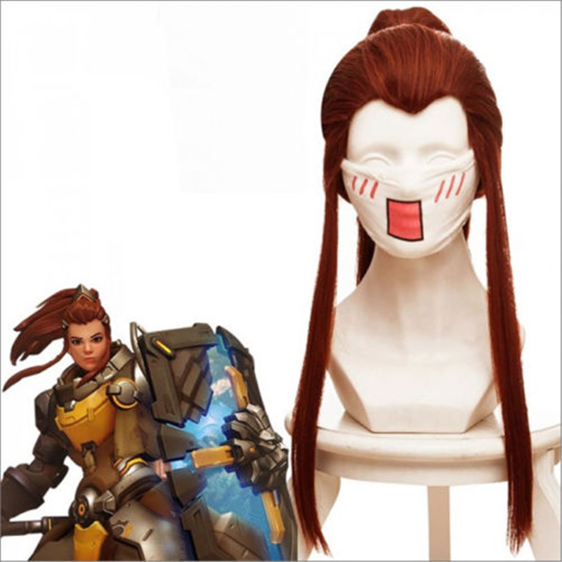 Anime Game Over Watch OW DVA Brigitte Wig Red Brown Cauda Long Wig Cosplay Costume Women Long Horsetail Hair Cosplay Wigs 50cm