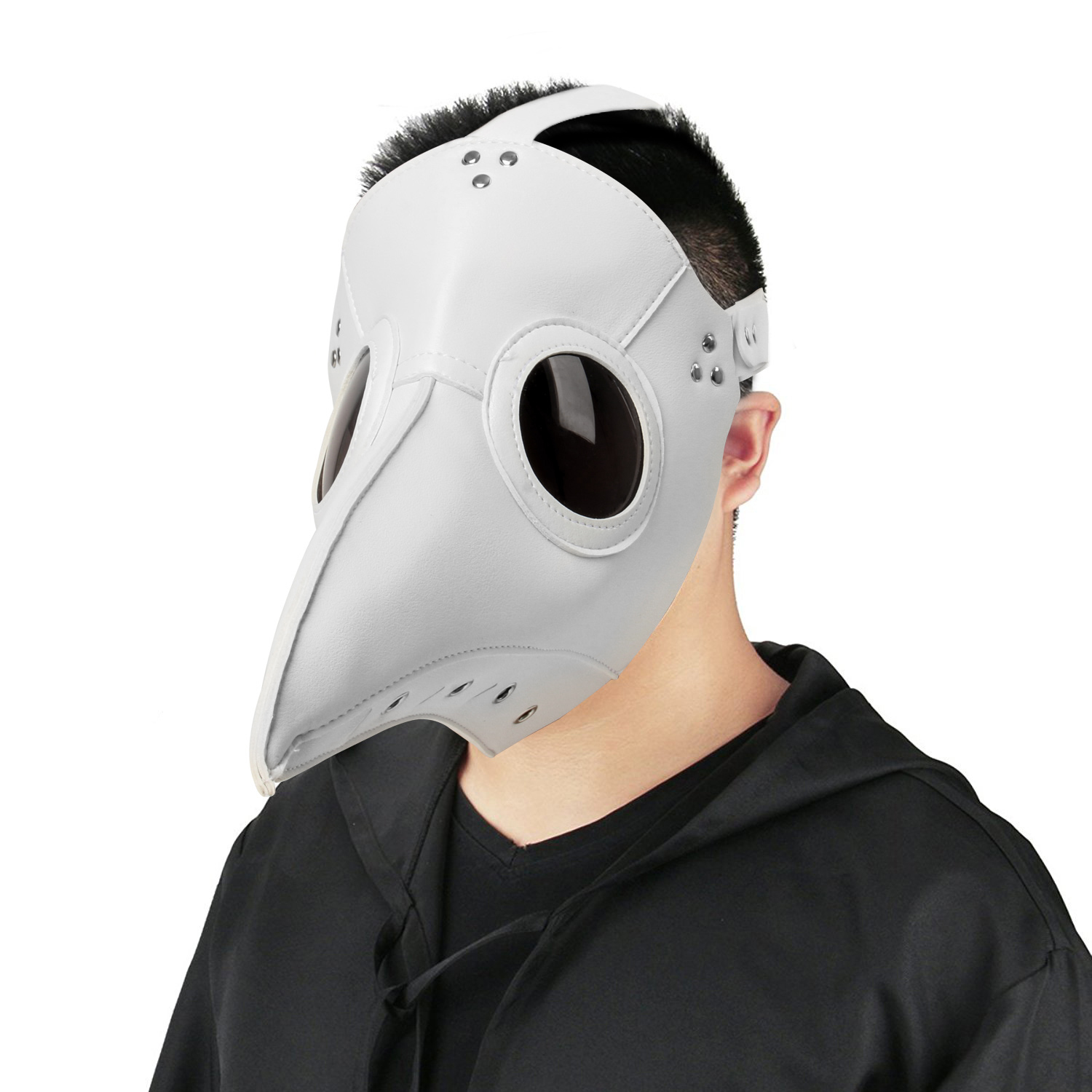 Deluxe Black Death Plague Doctor Birds Long Nose Beak Faux Leather Mask 