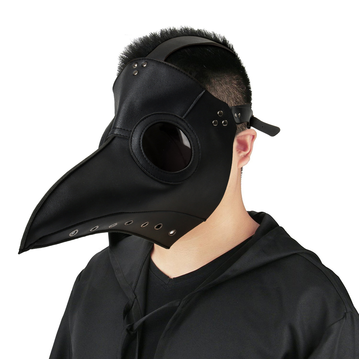 Deluxe Black Death Plague Doctor Birds Long Nose Beak Faux Leather Mask 