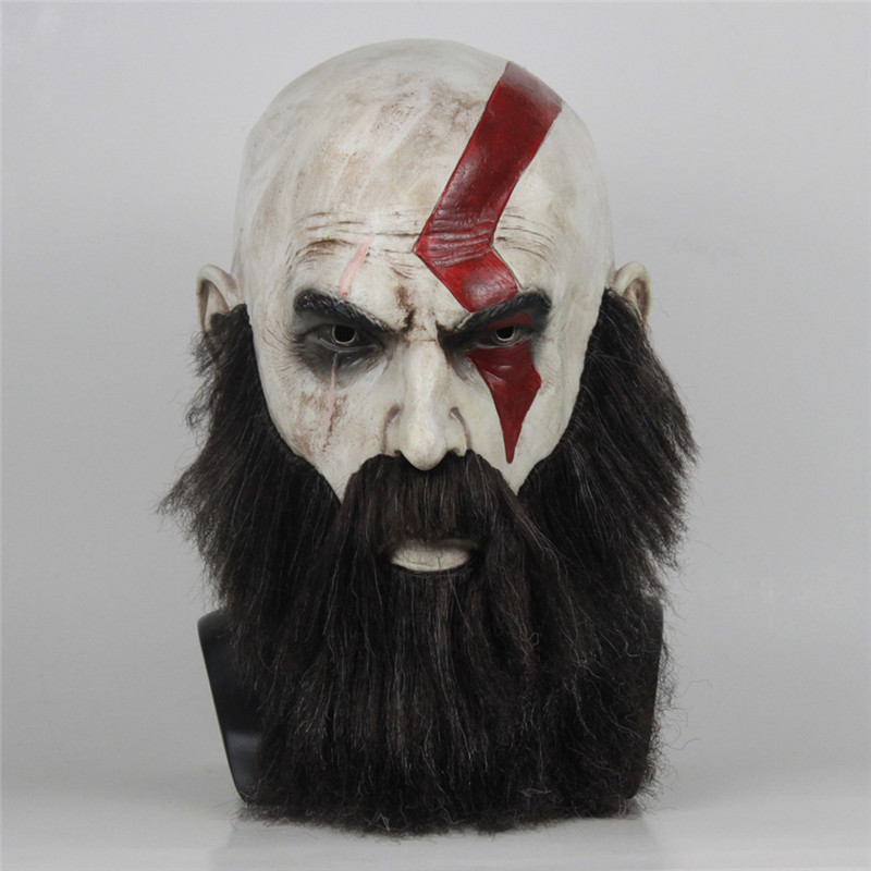 Takerlama Game God of War 4 Mask with Beard Cosplay Kratos Horror Latex Masks Helmet Halloween Scary Party Props DropShipping