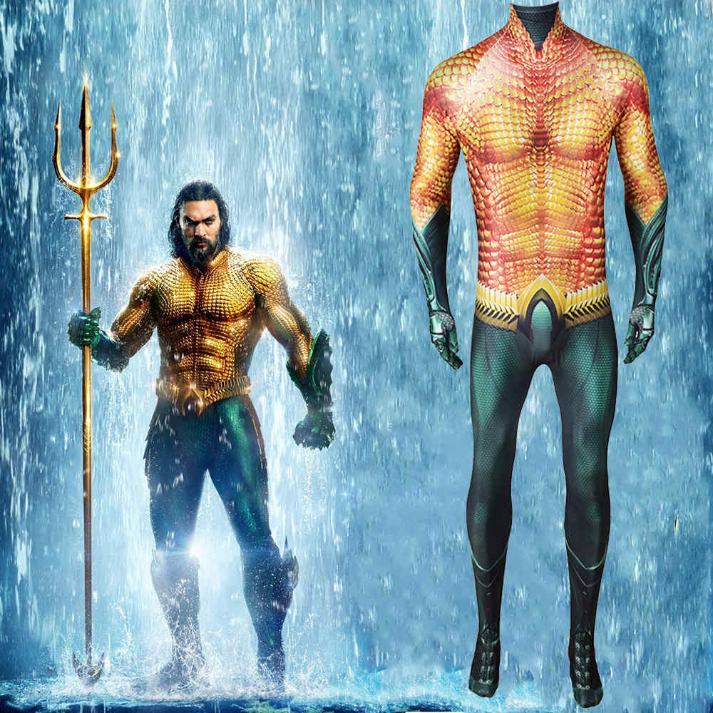 Aquaman Arthur Curry Muscle Suit Cosplay Costume Jumpsuit 