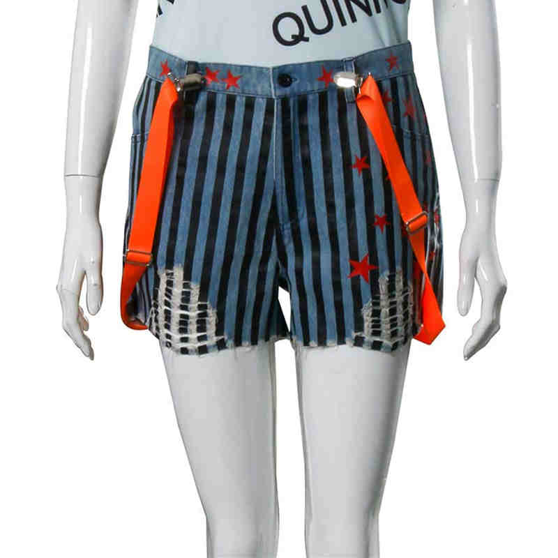 Birds of Prey Harley Quinn Pinstripe Short & Neon Orange Suspenders