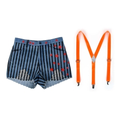 Birds of Prey Harley Quinn Pinstripe Short & Neon Orange Suspenders