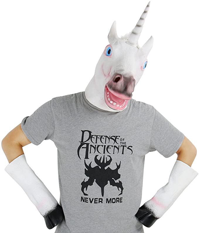 White Unicorn Horse Head Mask Hooves Gloves Halloween Costume Adult
