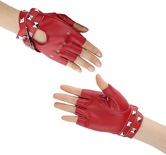 Red Women Half Finger Gothic Gloves Punk Rock Style