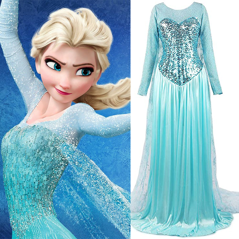 Takerlama Disney Frozen 2 Princess Elsa Sparkly Dress Party Cosplay Costume Trailing Cloak Dress 