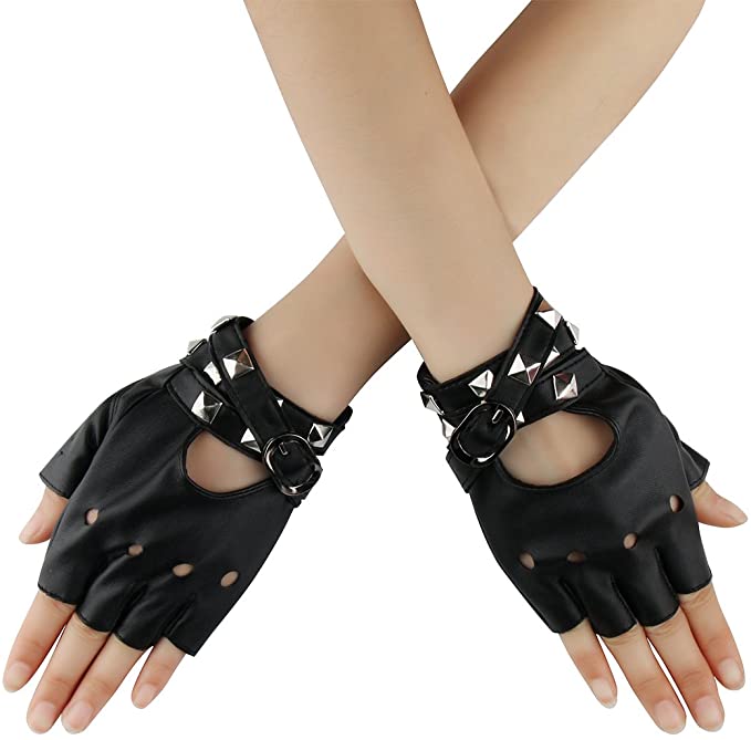 Black Women Half Finger Gothic Gloves Punk Rock Style