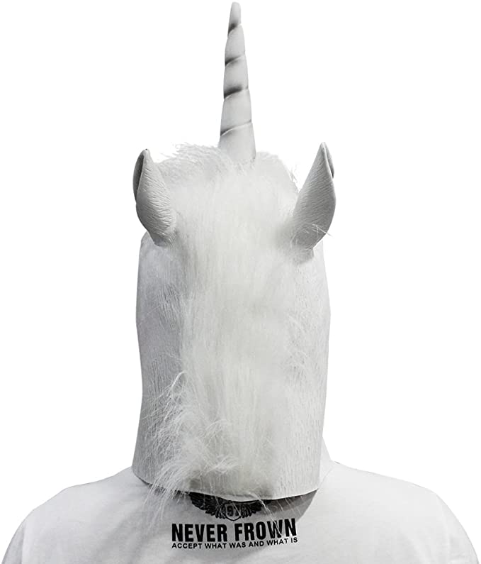 White Unicorn Horse Head Mask Hooves Gloves Halloween Costume Adult