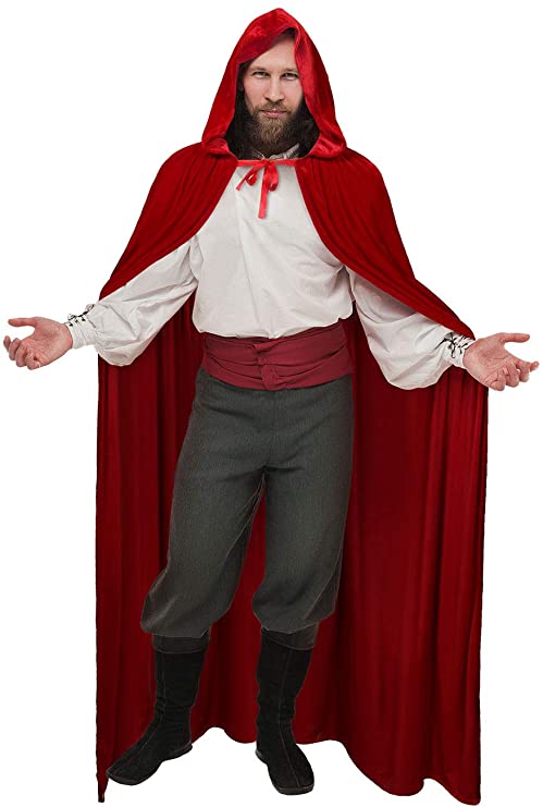 Adult Women Men Costume Hooded Velvet Cloak Cape Deluxe Full Length Halloween Cosplay Devil Witch Wizard Robe 64inch