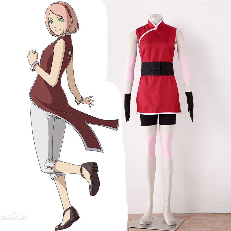 Anime Naruto Haruno Sakura Costume Cosplay Dress for Kids Adults 