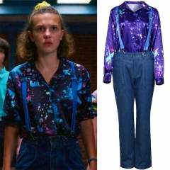 Adult Eleven Cosplay Costume Stranger Things Season 3 Shirt Suspender Pants（Ready To Ship）