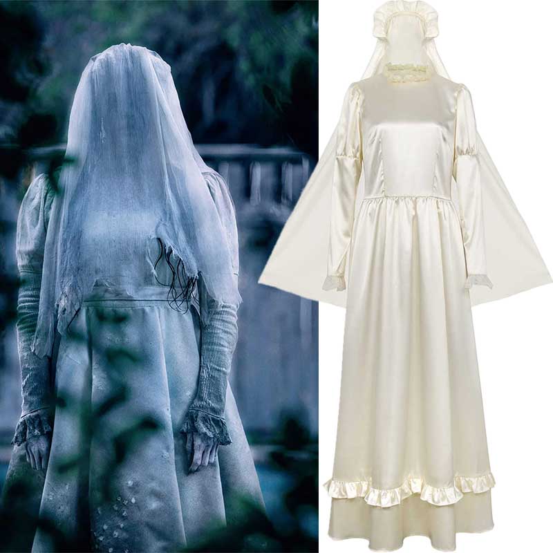 The Curse of La Llorona Women Halloween Cosplay Costume Long Dress Veils-Takerlama