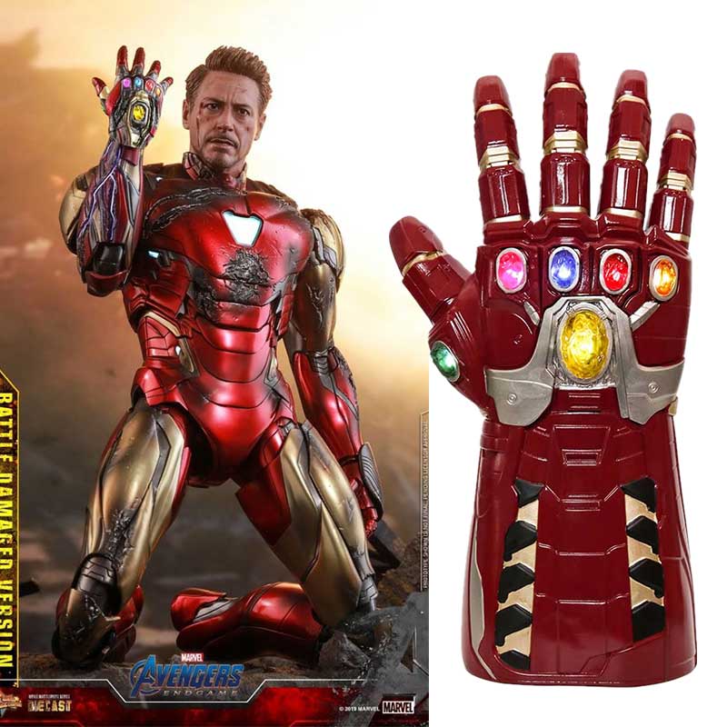 Avengers 4 Endgame Iron Man Tony Stark Red Led Gloves Infinity Light Up Infinity Gauntlet Replica Cosplay Gloves Halloween Props Kids Gift