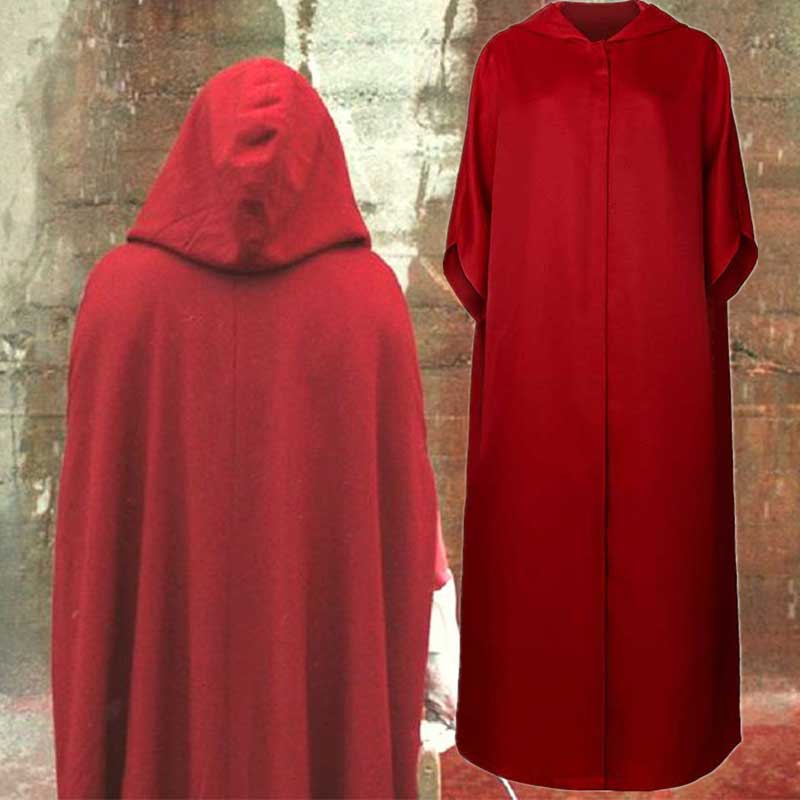 The Handmaid's Tale Offred Costume Cloak Dark Red Full Length Women Hooded Robe Halloween Cosplay Party Outfits-Takerlama