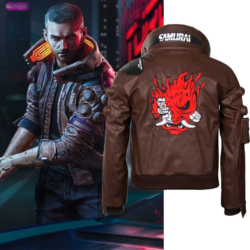 Cyberpunk 2077 Leather Jacket Samurai Character V Bomber Men Women 7073