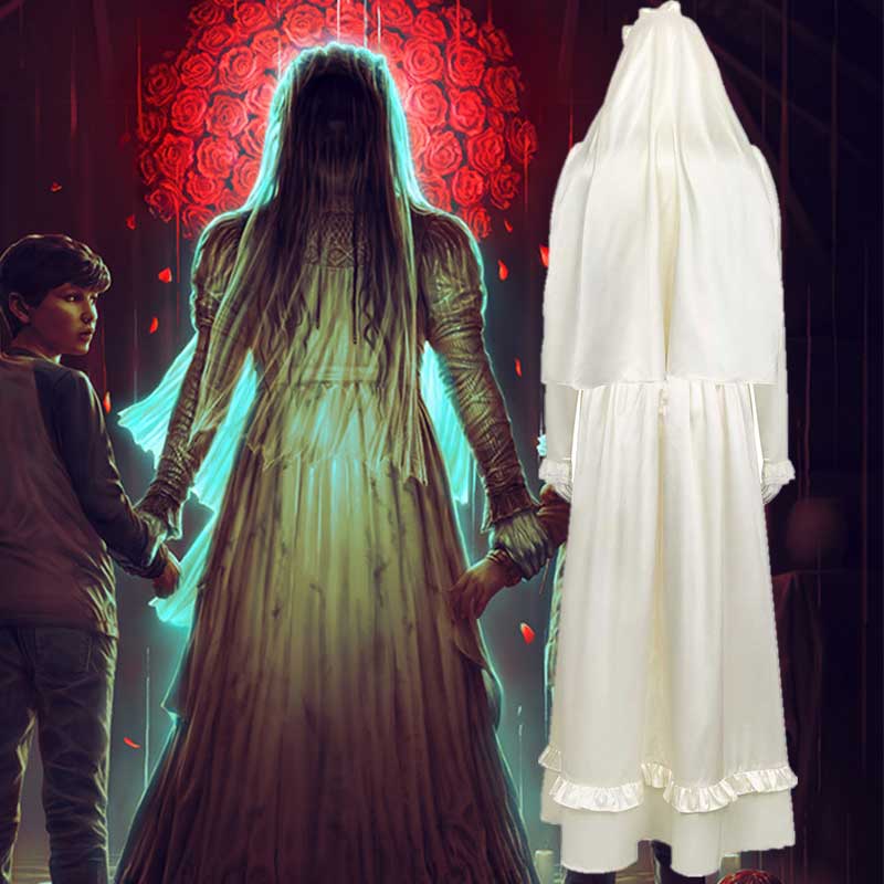 The Curse of La Llorona Women Halloween Cosplay Costume Long Dress Veils-Takerlama